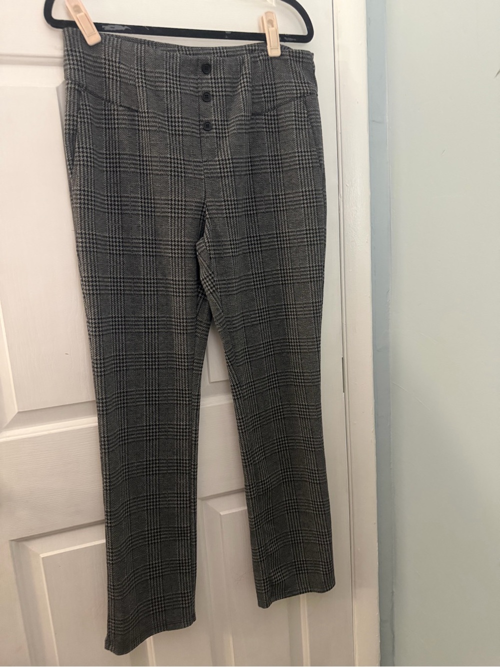 Halara XL Gray Plaid High Rise Button Front Bootcut Pants